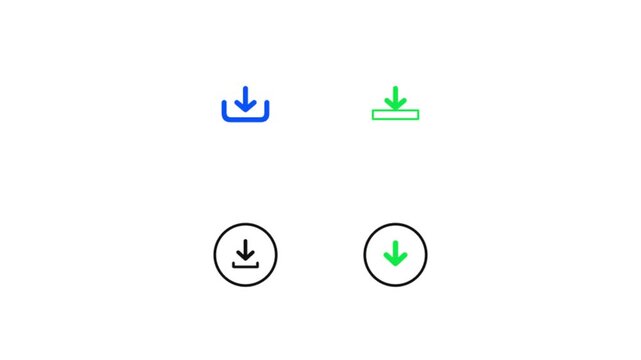 Animated download icon set, motion graphics of 4 loading symbols, blue and green digital interface elements for web design