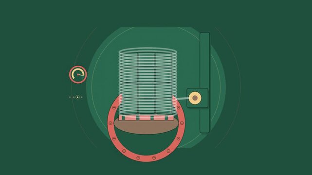 Abstract animated pallet stretch being wrapped drawn as green and teal lines and shapes on a deep dark background. Seamless looping 4K motion graphics video with free space for text, ideal for industr