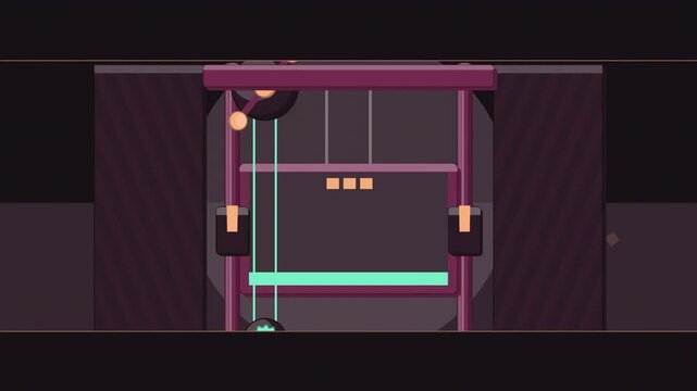 Abstract animated elevator governor engaging its safety drawn as violet and blue lines and shapes on a deep dark background. Seamless looping 4K motion graphics video with free space for text, ideal f