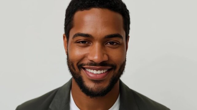 Smiling African American Man Portrait in Dark Blazer and White Shirt for Professional Style