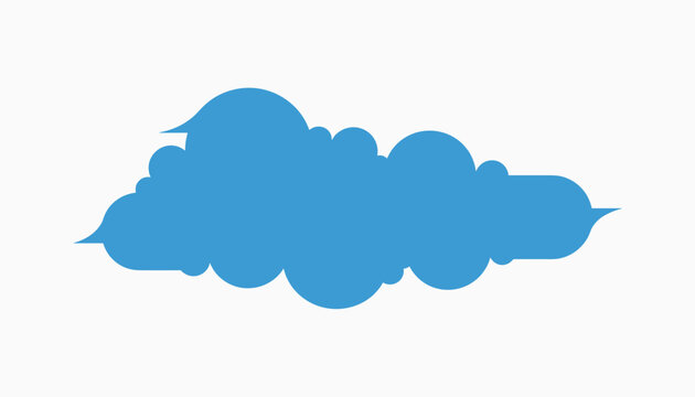 Solid blue cloud silhouette stretching horizontally with curly edges depicted over a plain white background.