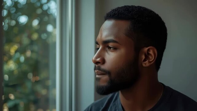 Thoughtful Black Man Portrait Near Window With Soft Natural Light And Reflective Expression