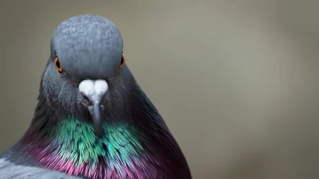 Blue Pigeon Bird Portrait With Iridescent Feather Detail and Alert Eye Closeup