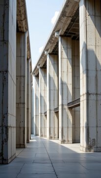 Concrete storage monoliths intersected by heavy tech light beams appear in a clean premium structural presentation