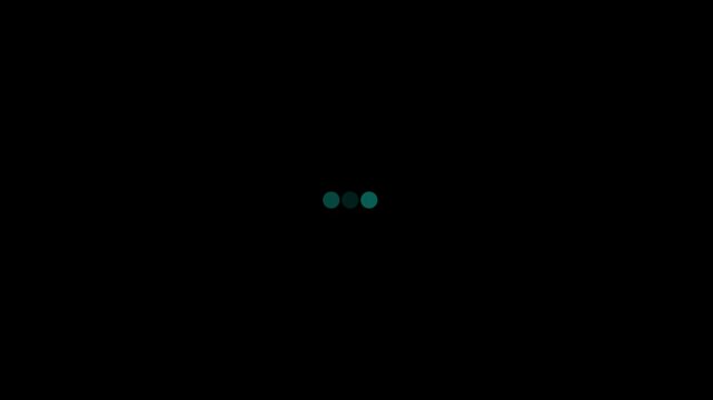 Animation loading bar 3 dots looping progress icon on black background Loading is indicated by a dot.
