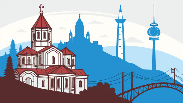 Minimalist Tbilisi Georgia city skyline vector outline for Eastern Europe travel design