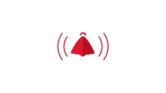 Red notification bell animation, ringing alert icon for digital interface, vibrating alarm signal on white background mov video