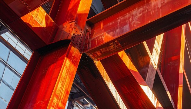 Vibrant Red and Orange Industrial Steel Beam Structure