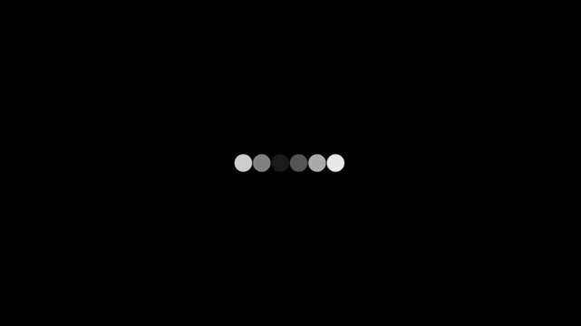 Animation loading bar 3 dots looping progress icon on black background Loading is indicated by a dot.