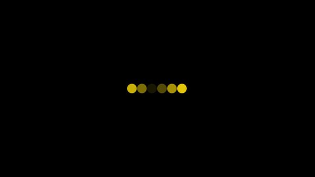 Animation loading bar 3 dots looping progress icon on black background Loading is indicated by a dot.