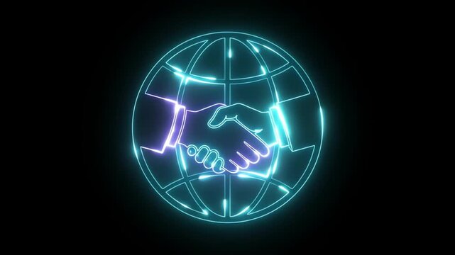 Futuristic glowing globe with neon wireframe design on dark background