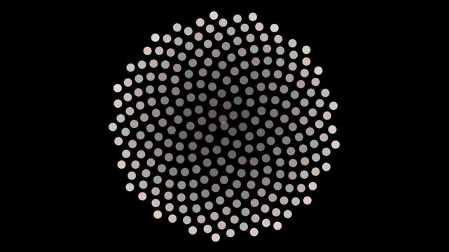 A seamless looping digital background featuring an octagonal arrangement of dots that gradually shift from dark gray at the center to lighter cream tones toward the edges.