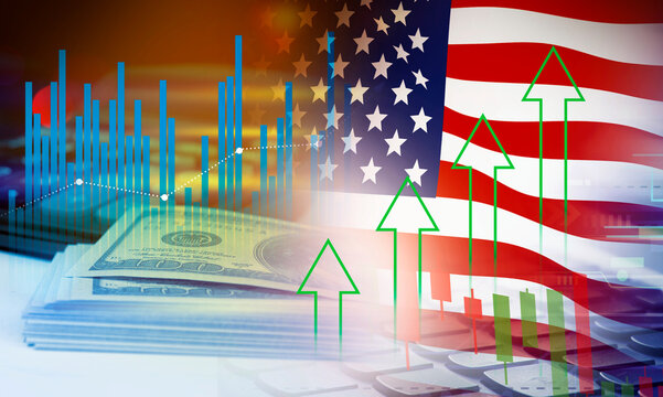 US tariff rate rising , trade policy , business graph and dollars banknote , tax calculation change