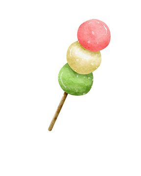 Watercolof hanami dango illustration 