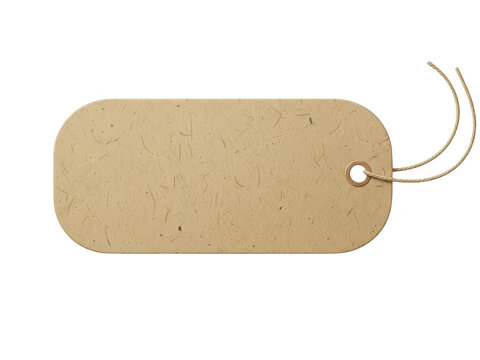 Blank brown paper gift tag with string attached for retail and product branding isolated on transparent background