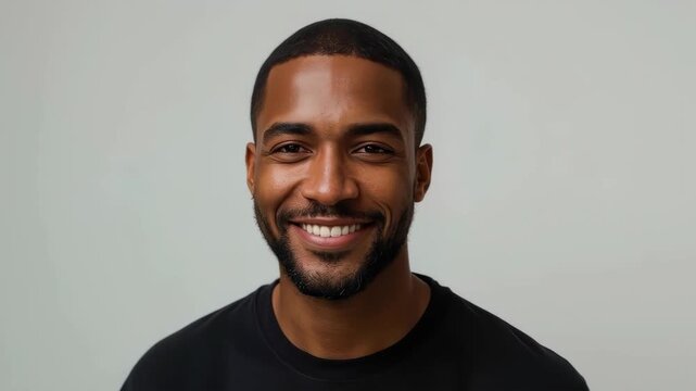 Smiling Bearded Black Man Portrait with Joyful Face Expression in Neutral Background