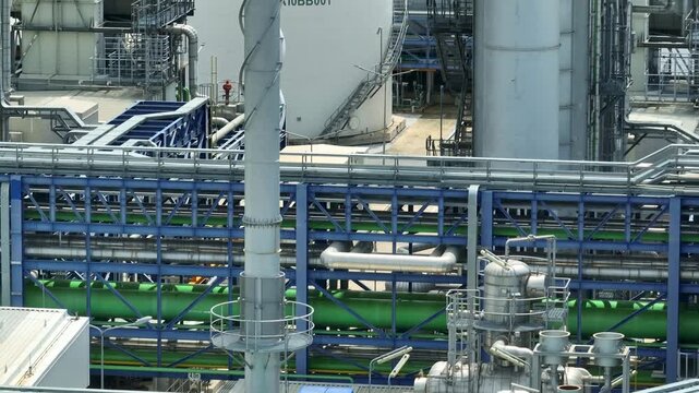 A modern power plant with industrial turbines, exhaust systems, and complex machinery, representing advanced energy production, engineering innovation, and reliable electricity infrastructure.
