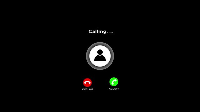 Video call interface with calling text and person icon on white communication online. 4k video animation.