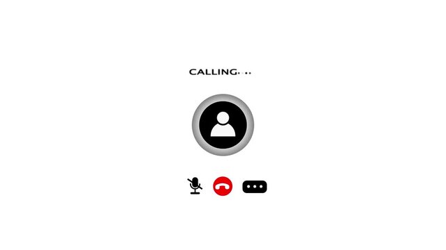 Video call interface with calling text and person icon on white communication online. 4k video animation.