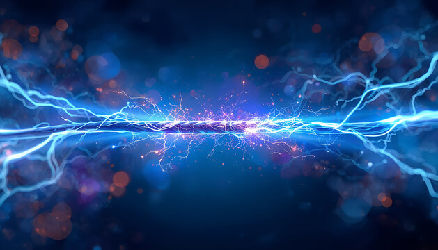 Electrical current flowing through a conductive wire with bright