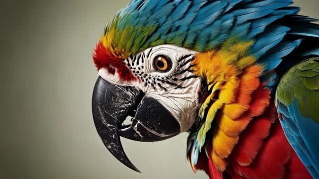 Colorful Macaw Parrot Portrait Featuring Vivid Plumage and Curved Beak Details