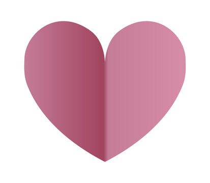 Minimal pink paper cut heart with folded center effect isolated on white background. Modern romantic papercraft design perfect for Valentine themes, greeting cards, wedding invitations, love concepts