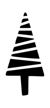 Hand drawn doodle Christmas tree icons, black on white background. Perfect for holiday cards, winter design, stickers, and festive decorations.