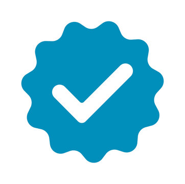 Blue verified badge with check mark symbol isolated on a light background. Modern trust and verification vector illustration perfect for social media profiles, user interfaces, business platforms