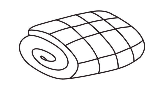 Minimal doodle blanket roll icon with cozy plaid texture in simple hand drawn outline style isolated on background. Cute home comfort illustration perfect for lifestyle decor, bedroom concepts