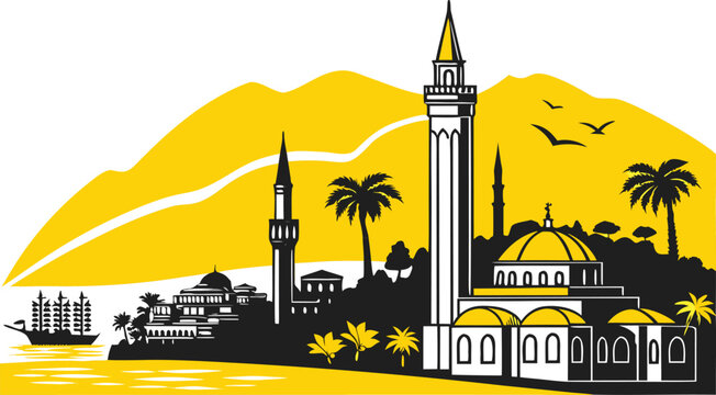 Antalya vector skyline silhouette illustration