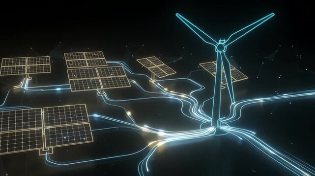 Neon wireframe figure jumping against dark background