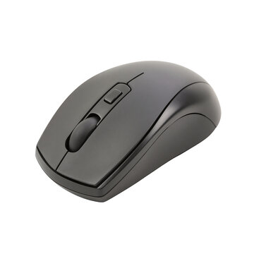 Wireless black computer mouse isolated on white background