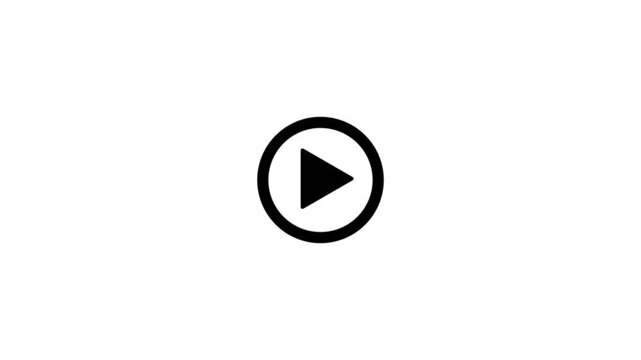 Play button icon animation on circle. video player icon triangle shape button icon animation with white background