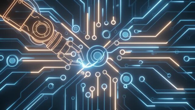 Modern futuristic circuit board design with glowing blue lines