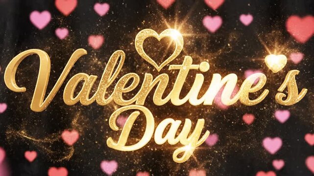 Golden Valentine's Day text on black velvet background