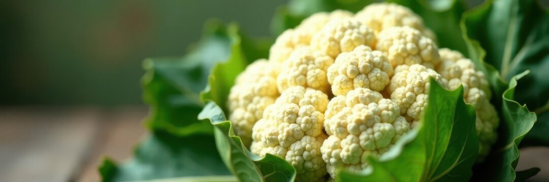 Close-up of fresh cauliflower head, showing florets , produce, isolated