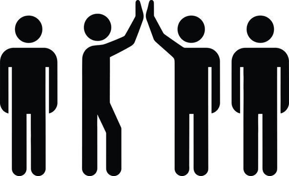 Group of people icon with two figures giving a high five for teamwork and success concept