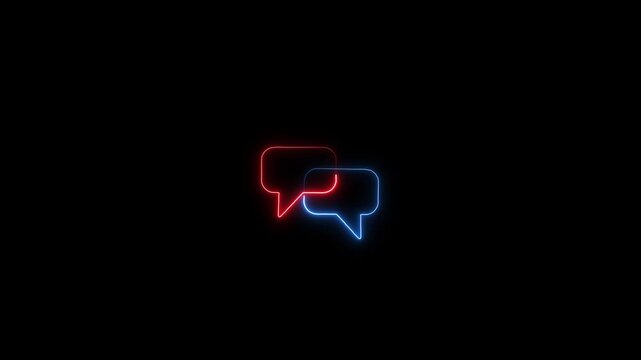 Glowing neon color message box icon conversation notice message icon animation.Neon text message icon.Glowing neon light massage icon animation.Animated neon line massage icon with massage icon.4k