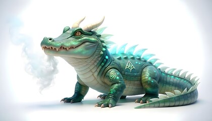 Fototapeta premium Mythical Alligator with Glowing Blue Elements on White Background