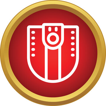 White outline shield symbol providing protection, security, and defense within a red circle