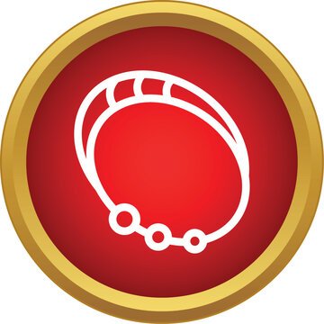 Simple graphic showing a bracelet with beads on a red and gold background