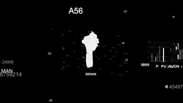Benin map animation showcasing economy, infrastructure, technology, population, energy, trade, and national development data for presentations, films, documentaries, and motion graphics.