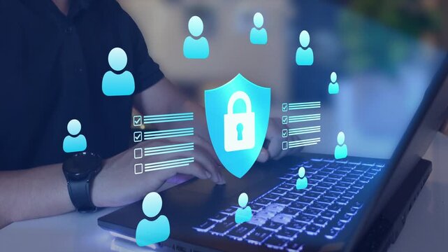 Data privacy protection concept.  Personal information security, user identity management, privacy compliance controls, secure data governance.