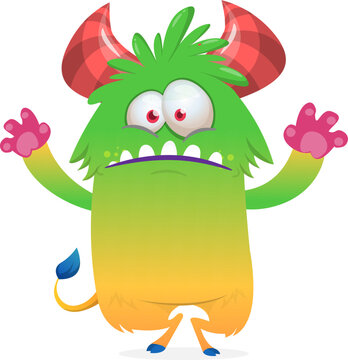 Cute Cartoon Monster Creature with Big Eyes and Smiling Face Isolated on white. Halloween design