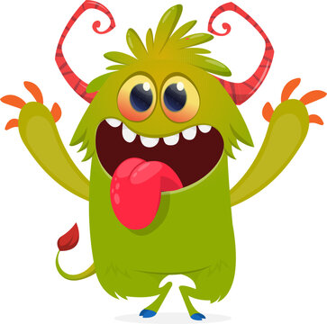 Cute Cartoon Monster Creature with Big Eyes and Smiling Face Isolated on white. Halloween design
