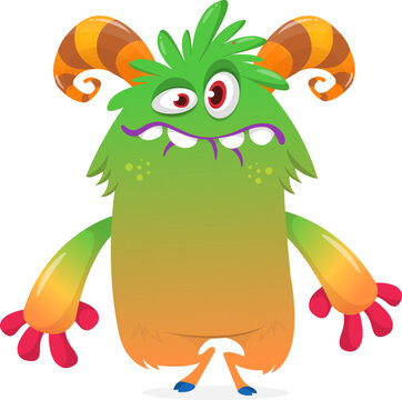 Cute Cartoon Monster Creature with Big Eyes and Smiling Face Isolated on white. Halloween design