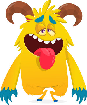 Cute Cartoon Monster Creature with Big Eyes and Smiling Face Isolated on white. Halloween design