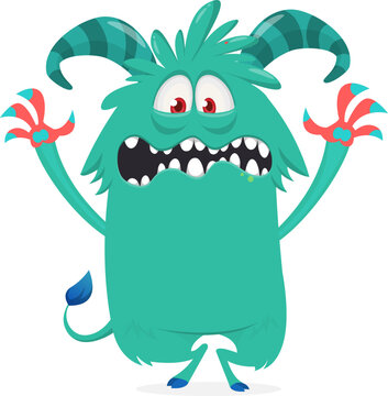 Cute Cartoon Monster Creature with Big Eyes and Smiling Face Isolated on white. Halloween design