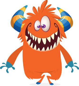Cute Cartoon Monster Creature with Big Eyes and Smiling Face Isolated on white. Halloween design