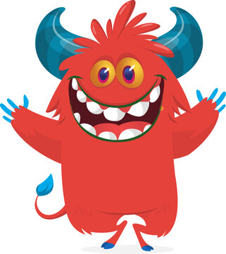 Cute Cartoon Monster Creature with Big Eyes and Smiling Face Isolated on white. Halloween design